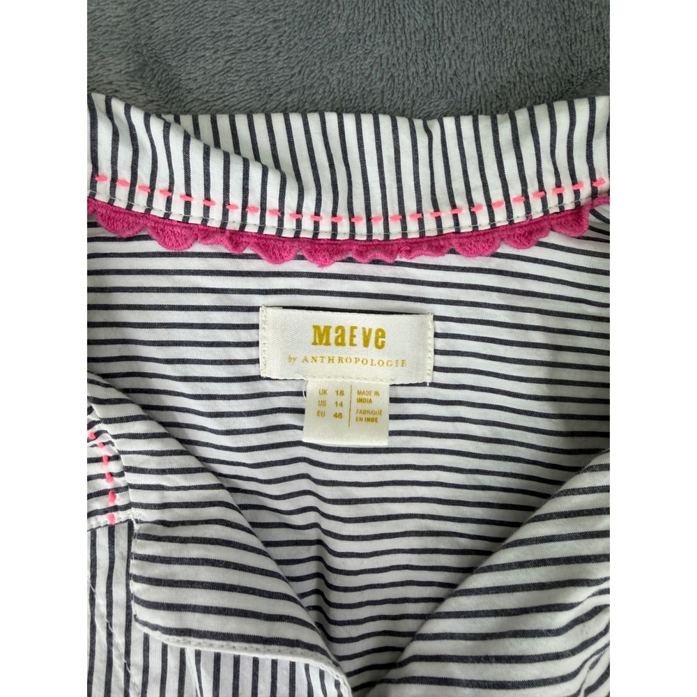 Maeve Anthropologie Embroidered Vertical Striped Button-Up Shirt  Boho Chic 14 - Picture 4 of 10